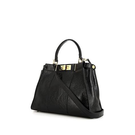 borsa a tracolla in pelle nera verniciata fendi 25.000|Fendi Borsa con perline in pitone ricamato Zucca marrone/blu.